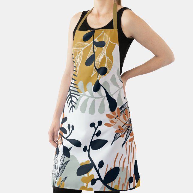 Boho White und Navy Blätter Schürze (InSitu)