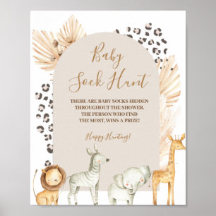 Boho Wild Animals Pampas Grass Baby Sock Hunt Poster