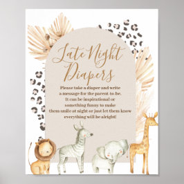 Boho Wild Animals Pampas Grass Spate Night Diapers Poster