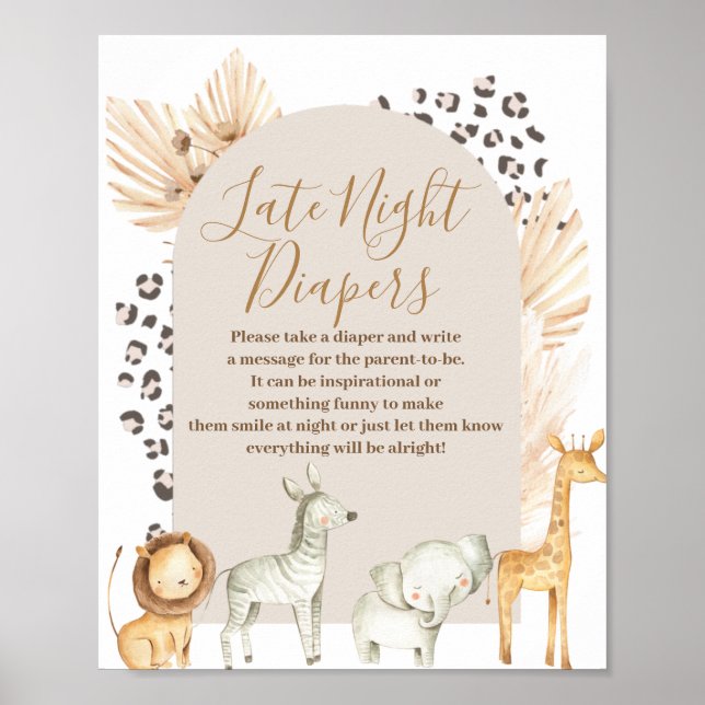 Boho Wild Animals Pampas Grass Spate Night Diapers Poster (Vorne)