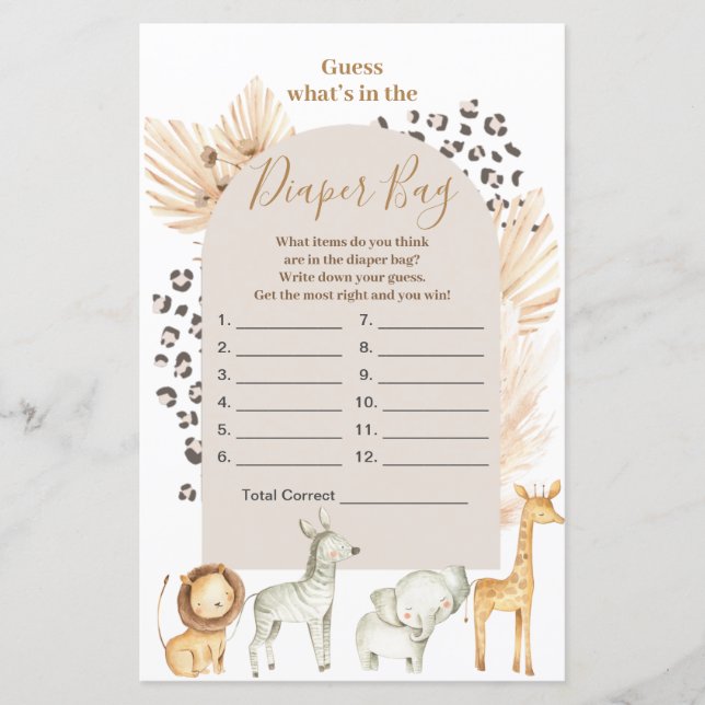 Boho Wild Animals rät, was in der Windeltasche ist (Vorderseite)