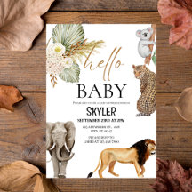 Boho Wild Animaux "Hello Baby" Douche Invitation