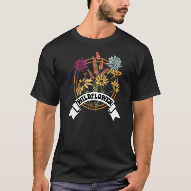 Boho Wild Blume Retro-Farben und Design T-Shirt (Vorderseite)