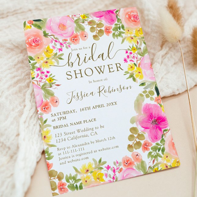Boho wild flowers garden photo bridal shower einladung (Boho wild flowers garden photo bridal shower invitation)