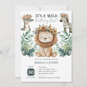 Boho Wild One Lion Double Kindergeburtstag Einladung