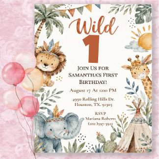 Boho Wild One Safari Geburtstagsfeier Einladung
