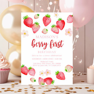 Boho Wild Strawberry Berry Erster Geburtstag Einladung