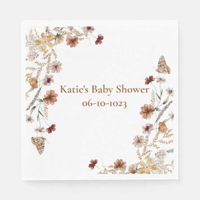 Boho Wildblume Aquarell Babydusche Serviette (Vorderseite)
