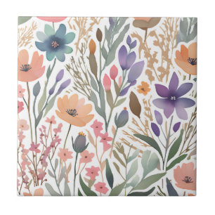 Boho Wildblume Aquarellblütenpastel Akzent Fliese