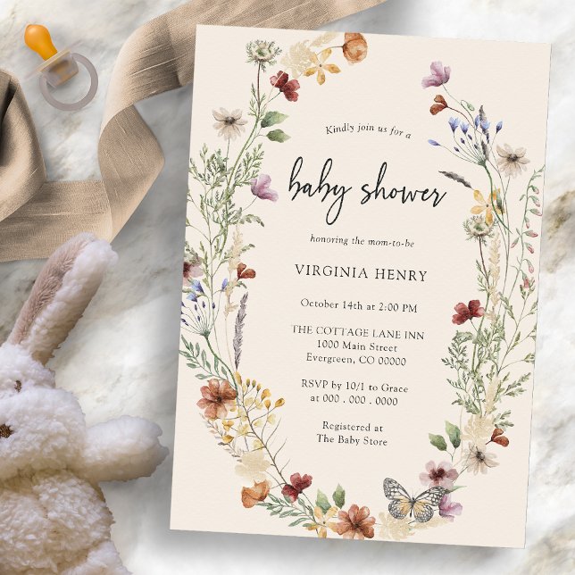 Boho Wildblume Baby Dusche Einladung (Boho Wildflower Baby Shower Invitation by Painted Paperie
)