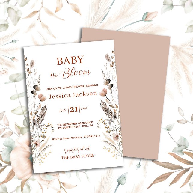 Boho Wildblume Baby in Bloom Einladung (Von Creator hochgeladen)