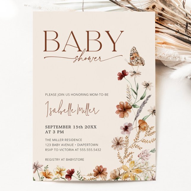 Boho Wildblume Babydusche Einladung (Boho Wildflower Baby Shower Invitation)