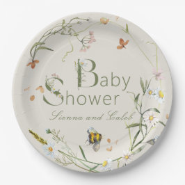Boho Wildblume Bee Beige Babydusche Pappteller