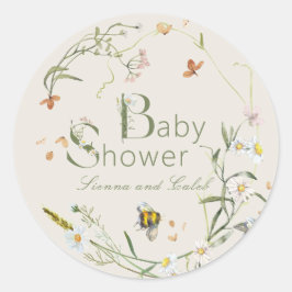 Boho Wildblume Bee Beige Babydusche Runder Aufkleber