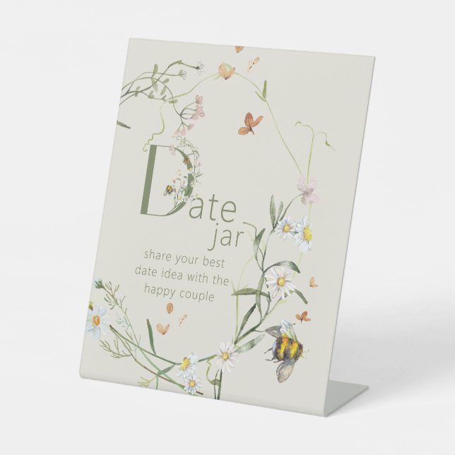 Boho Wildblume Bee Beige Brautparty Date jar Sockelschild (Vorderseite)