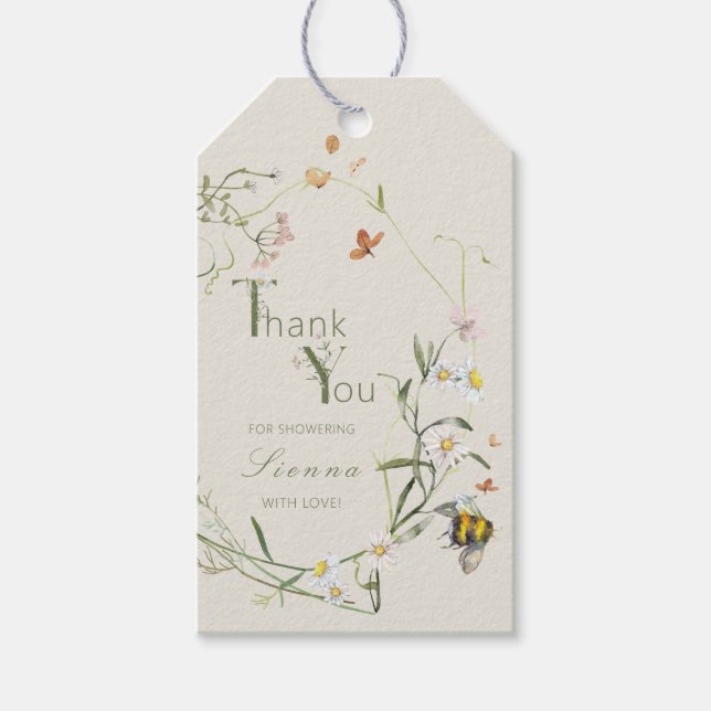 Boho Wildblume Bee Beige Brautparty Geschenkanhänger (Vorderseite)