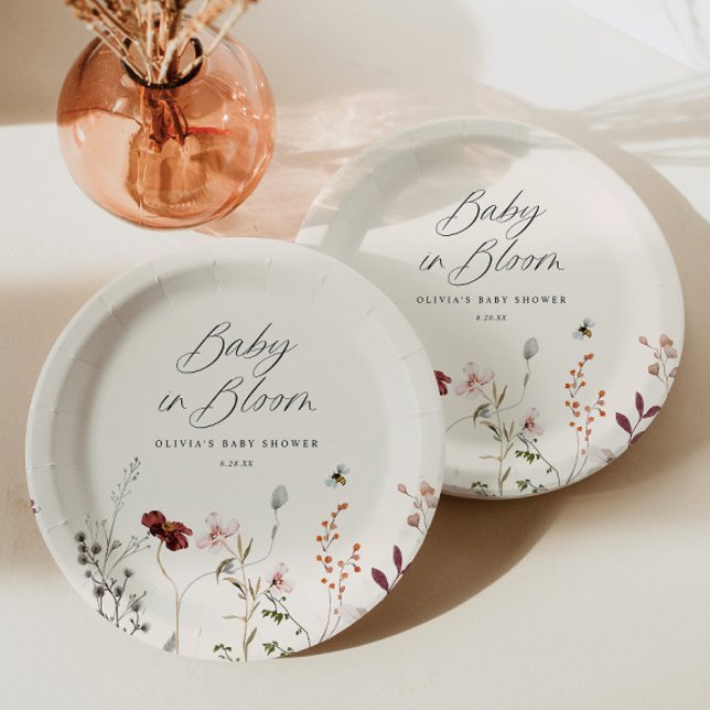 Boho Wildblume Bees Floral Baby Dusche Pappteller (Boho Wildflower Baby Shower Plates - Wildflowers and Bees - Floral Baby Shower Decor)