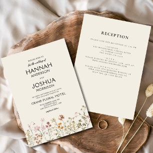 Boho Wildblume Beige Einfarbig Bunte Hochzeit Einladung