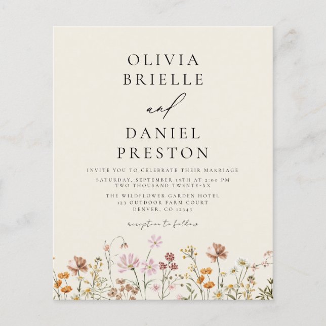 Boho Wildblume Beige Foto Garden Wedding Flyer (Vorne)