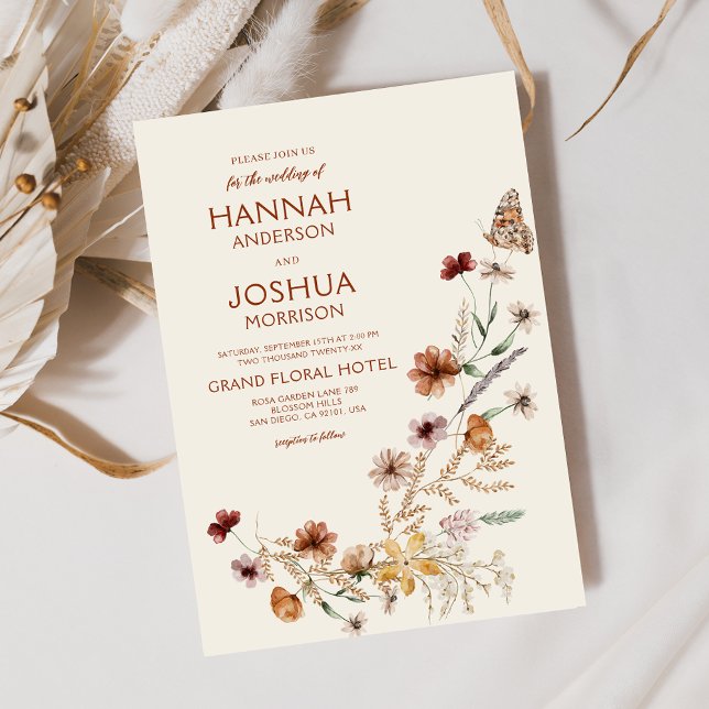 Boho Wildblume Beige Garden Wedding Einladung (Von Creator hochgeladen)