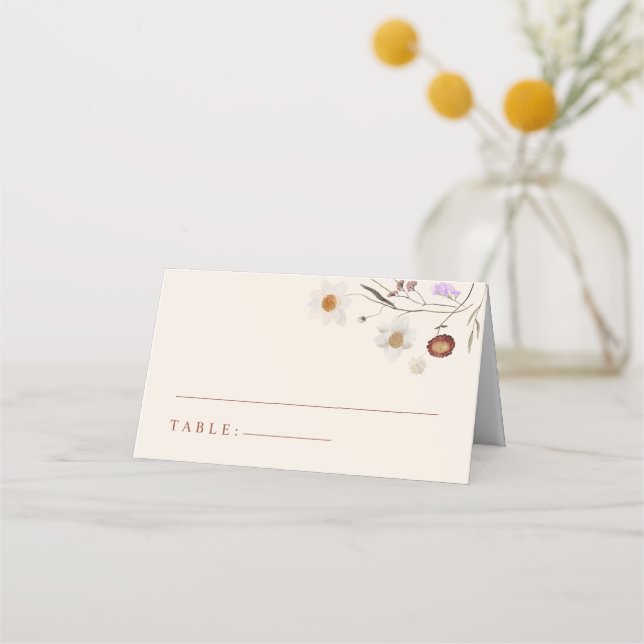 Boho Wildblume Beige Wedding Platzkarten (Vorderseite)
