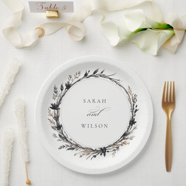Boho Wildblume Black Brown Fall Wreath Wedding Pappteller (Hochzeit)