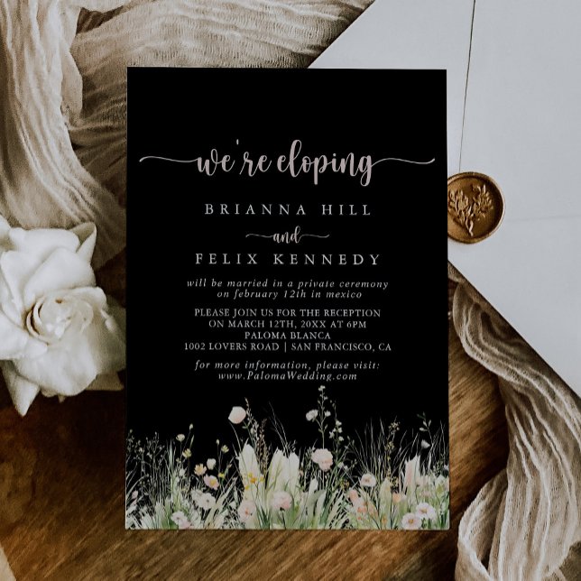 Boho Wildblume Black Elopement Empfang Einladung (Von Creator hochgeladen)