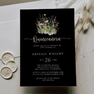 Boho Wildblume Black Quinceañera Einladung