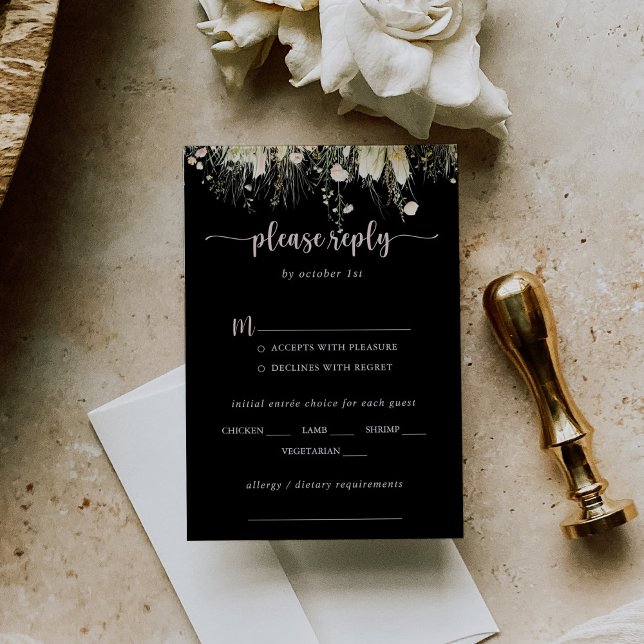 Boho Wildblume Black Wedding Menü UAWG RSVP Karte (Von Creator hochgeladen)