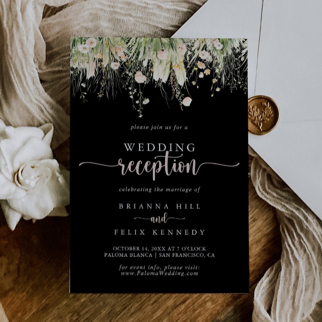 Boho Wildblume Black Wedding Reception Einladung (Von Creator hochgeladen)