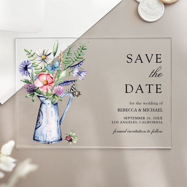 Boho Wildblume Bloral Wedding Save the Date Acryleinladungen (Von Creator hochgeladen)