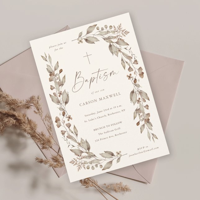 Boho Wildblume Blumengeschlecht Neutrale Taufe Magnetkarte (Boho wildflower elegant floral ivory gender neutral baptism invitation.)