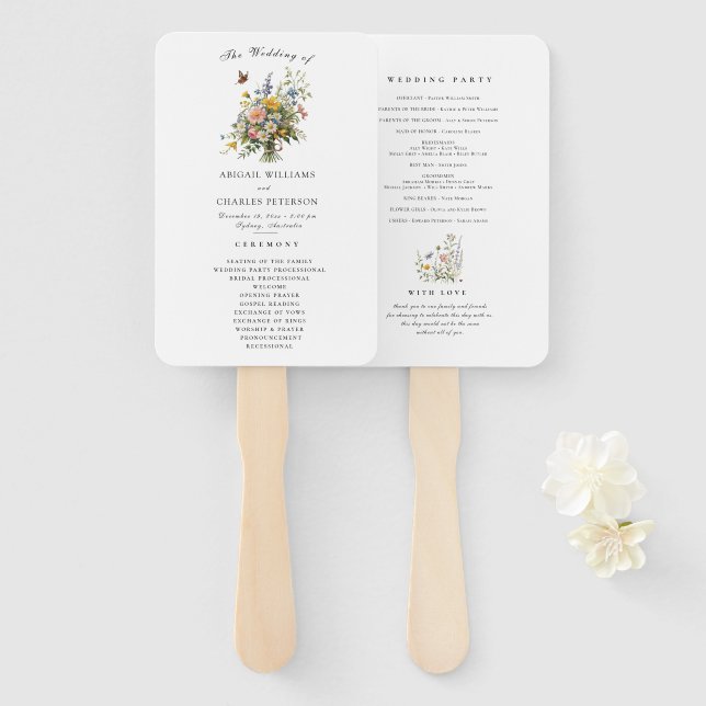 Boho Wildblume Bouquet Hochzeitsfeier Fächer (Vorne und Hinten)