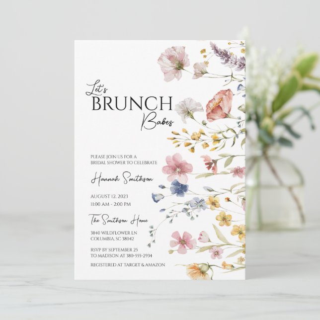 Boho Wildblume Brautparty Brunch Einladung (Stehend Vorderseite)