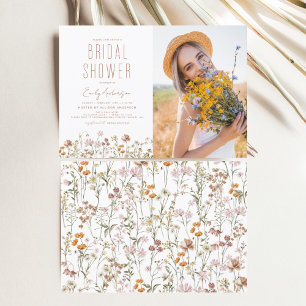 Boho Wildblume Brautparty Foto Einladung
