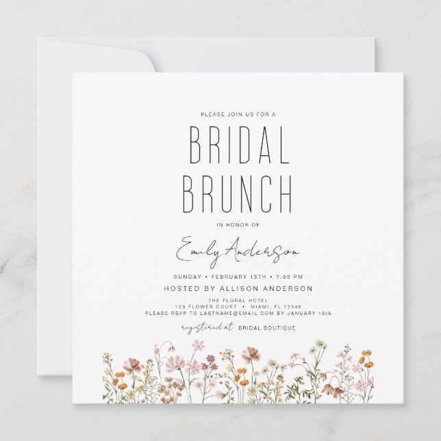 Boho Wildblume Bridal Brunch Brautparty Einladung (Vorderseite)