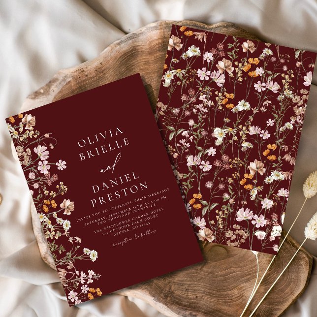 Boho Wildblume Burgundy Garden Wedding Einladung (Von Creator hochgeladen)