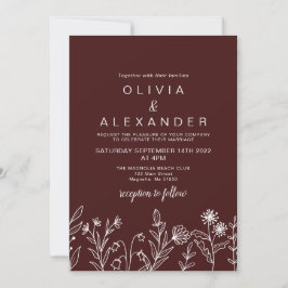 Boho Wildblume burgundy Hochzeitseinladung Einladung