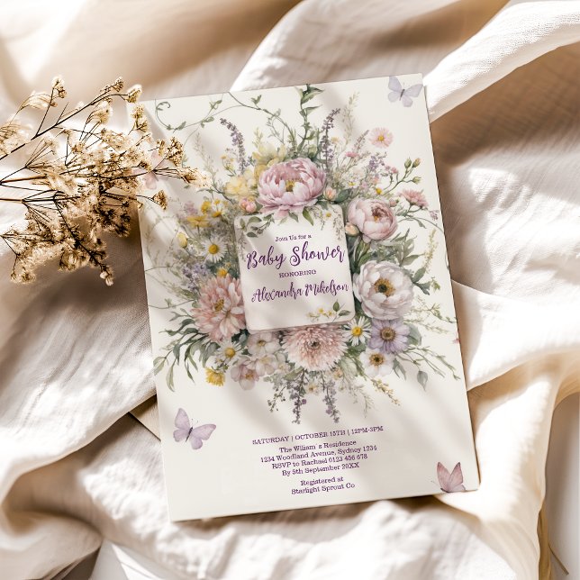 Boho Wildblume Butterflies Babydusche Einladung (Von Creator hochgeladen)