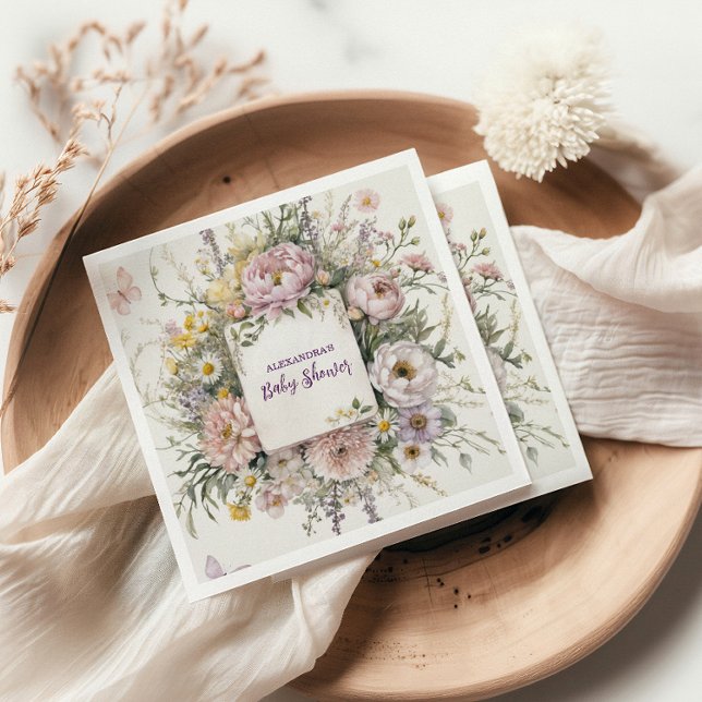 Boho Wildblume Butterflies Babydusche Serviette (Von Creator hochgeladen)