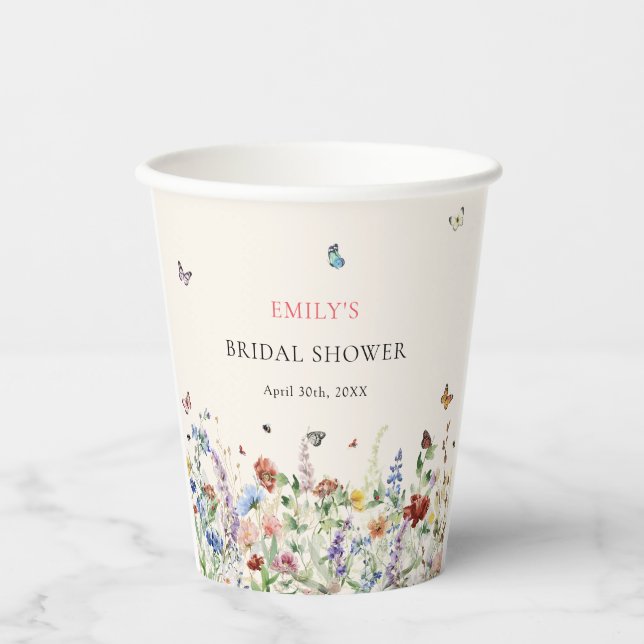 Boho Wildblume Butterfly Brautparty Pappbecher (Vorderseite)