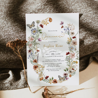 Boho Wildblume Butterfly Garden Quinceañera Einladung