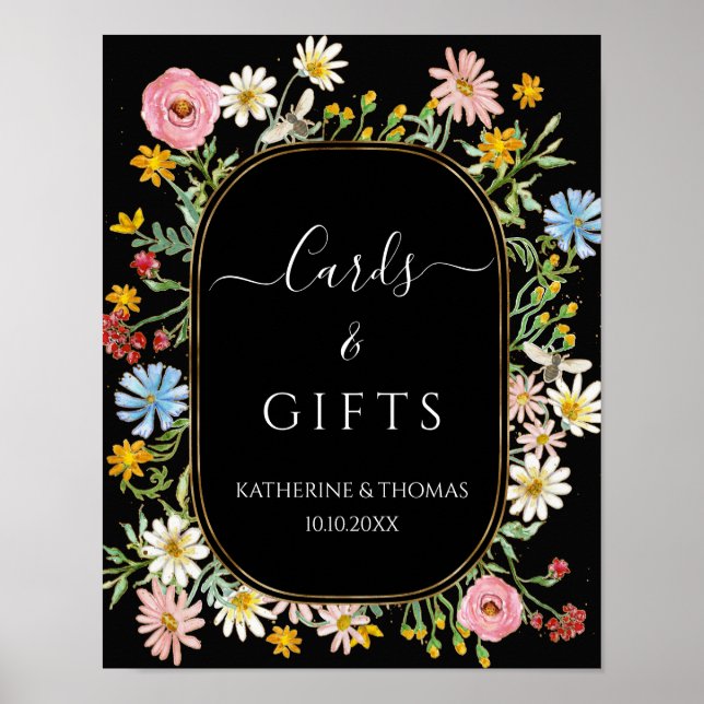 Boho Wildblume Chic Floral Wreath Cards n Geschenk Poster (Vorne)