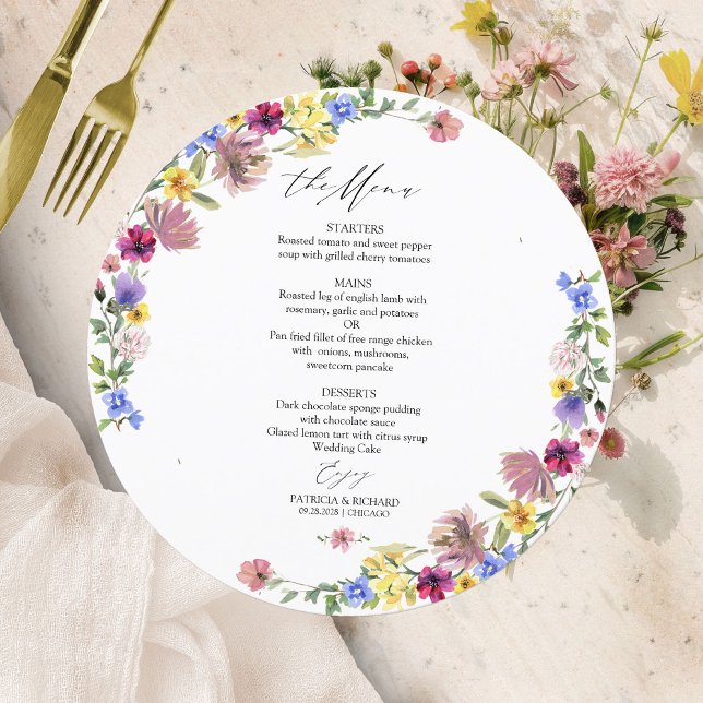 Boho Wildblume Circle Wedding Menu Card Einladung (Von Creator hochgeladen)