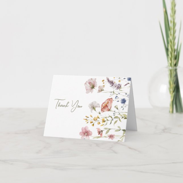 Boho Wildblume Dankeskarte (Vorderseite)