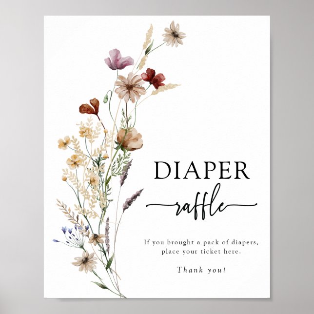 Boho Wildblume Diaper Raffle Poster (Vorne)