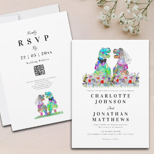 Boho Wildblume Dinosaur Wedding Einladung