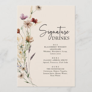 Boho Wildblume Drinks Wedding Menükarte