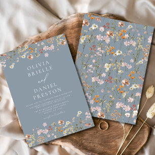Boho Wildblume Dusty Blue Garden Wedding Einladung