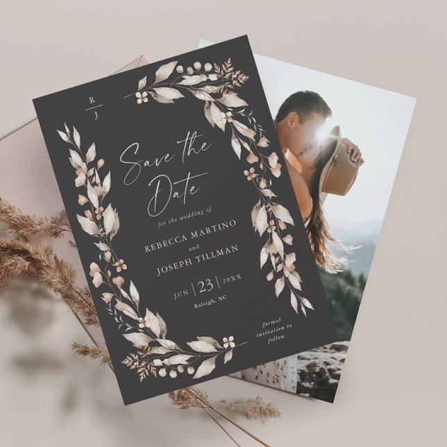 Boho Wildblume Elegantes florales Hochzeitsslima F Save The Date (Boho wildflower floral elegant wedding photo save the date invitation.)